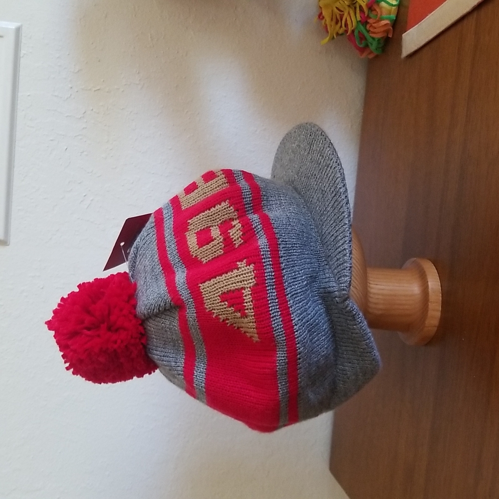 Mitchell & Ness Gray and Red Pom Hat